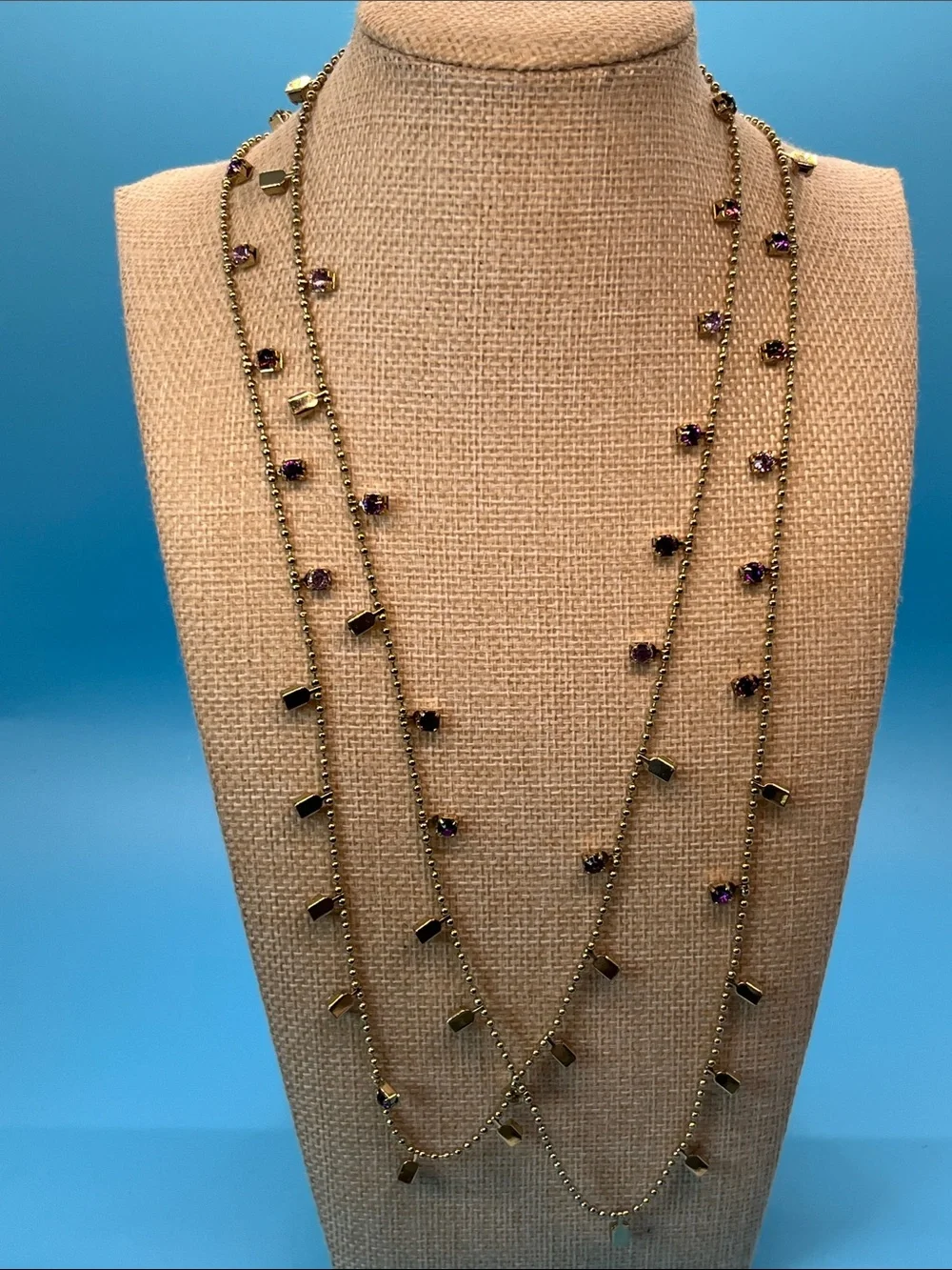 Erica Lyons Gold-Tone Long Station Necklace with Purple Crystals